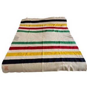 *Vintage Hudsons Bay 3.5 Point 4-Stripe Wool Blanket Made in England 78x63in